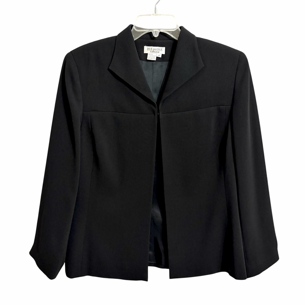 Due Per Due Minimalist Open Front Blazer Womens 12 Black Career Capsule Staple